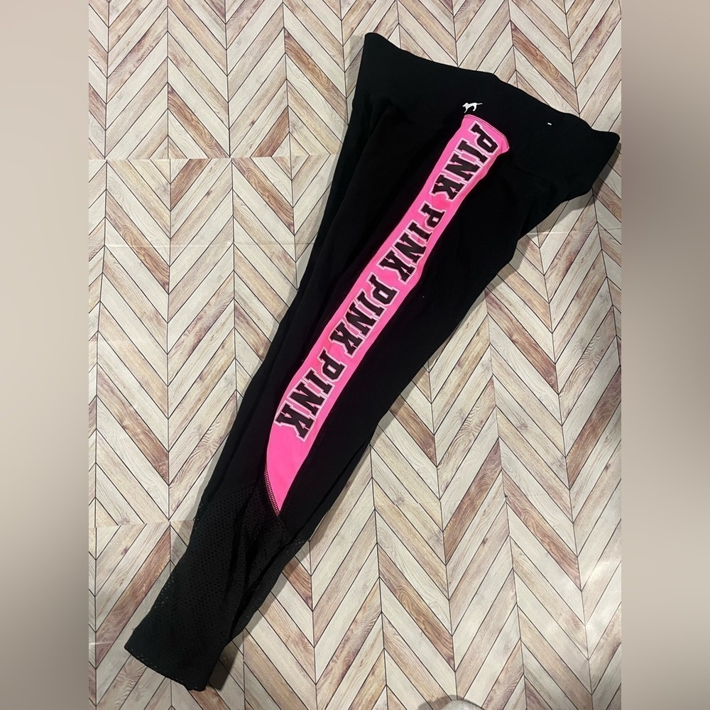Vs pink capri leggings black and neon pink XS